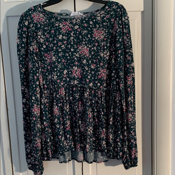 Emily Wonder Green & Purple Floral Peplum Blouse - Picture 2 of 9